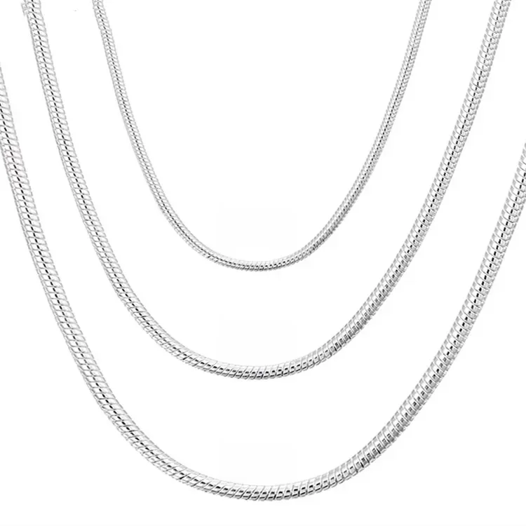 Collier chaîne serpent solide en argent Sterling 925, 40-75cm, 1MM/2MM/3MM, pour hommes et femmes, bijoux à la mode pour pendentif