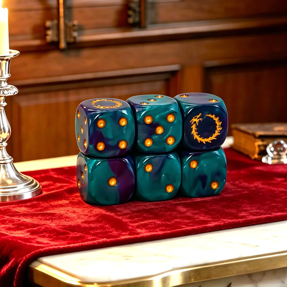 6Pcs Deep Sea Gold Flame D6 Dice Set Polyhedral Role Playing Dice for Tabletop RPG Board Games Family Entertainment Thanksgiving