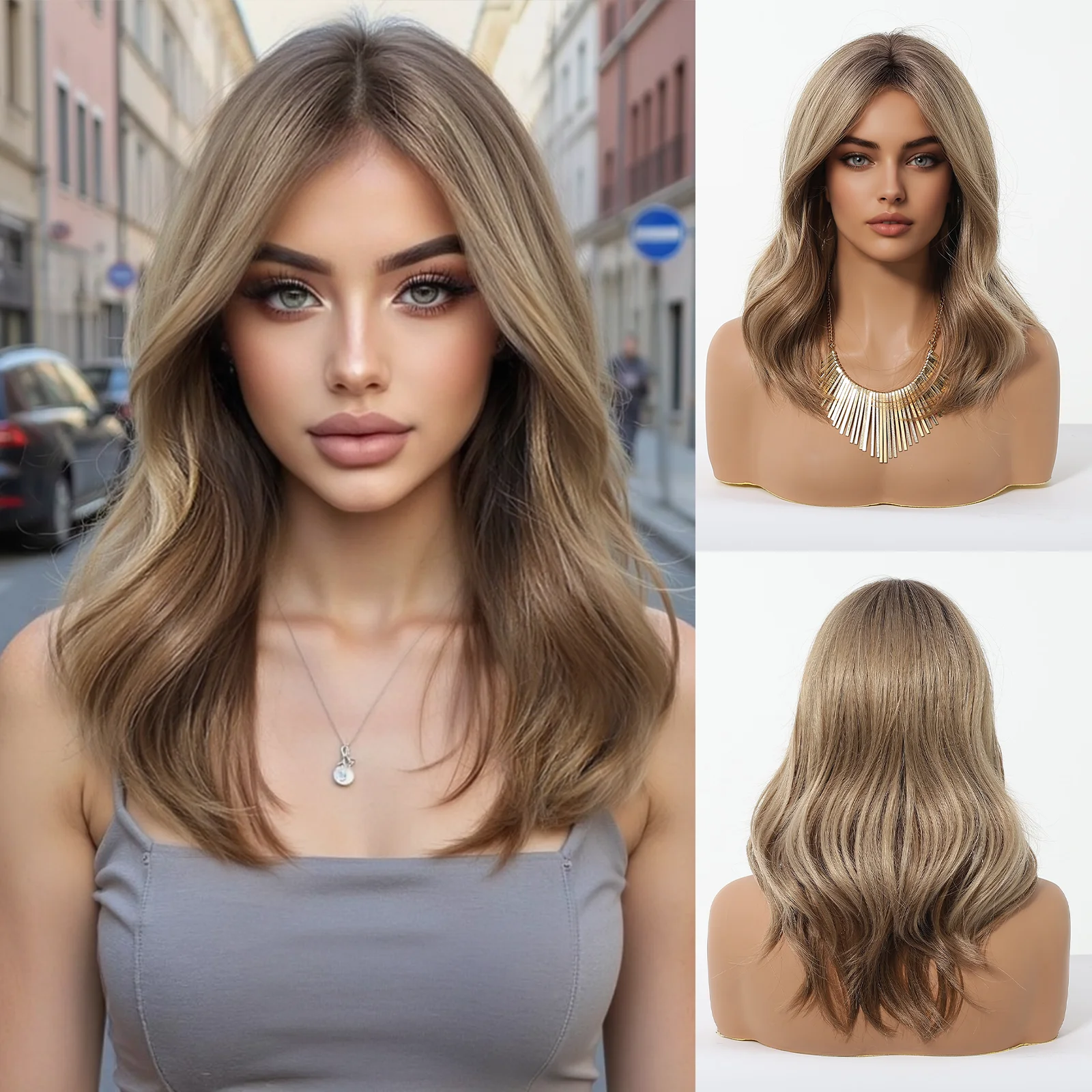 

LOUIS FERRE Синтетические коричневые парики с эффектом омбре для женщин, повседневное использование для вечеринок, свободные волнистые накладные волосы, термостойкое волокно, парики естественного вида