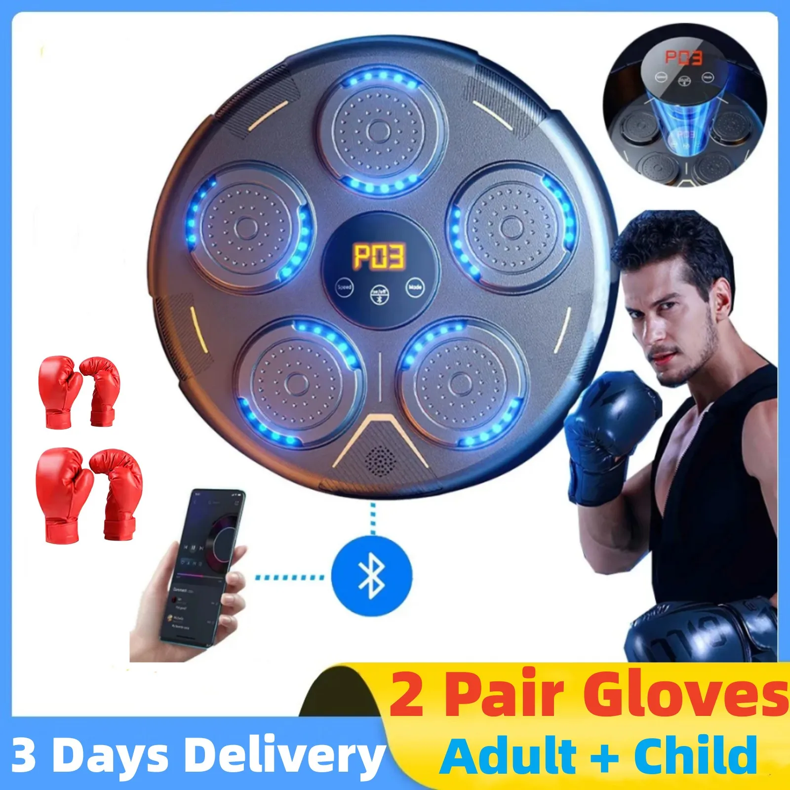 Smart Music Boxing Trainer LED Electronic Response Boxing Machine Wall Hanging Sandbag Bluetooth-Compatible for Kids Adult