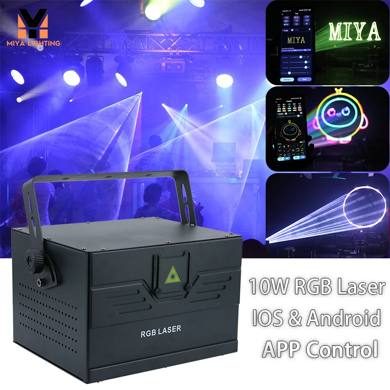 

10 Вт RGB 3D лазерный сценический светильник с управлением через приложение (iOS/Android) — для освещения свадьбы, DJ-вечеринки, ночного клуба и бара