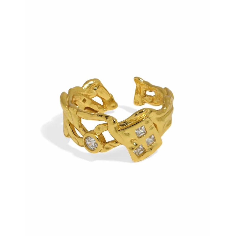 

Hand-inlaid zircon 925 with irregular texture and sterling silver opening ring