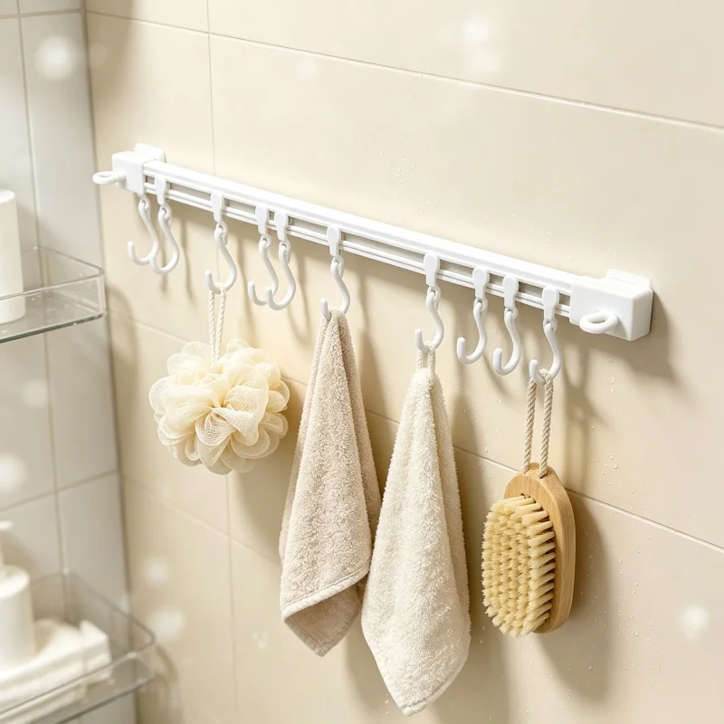 Punch Free Sliding Track Hooks Kitchen Cabinet Door Hanger Adhesive Row Hooks Space Saving Utensil Storage Organizer
