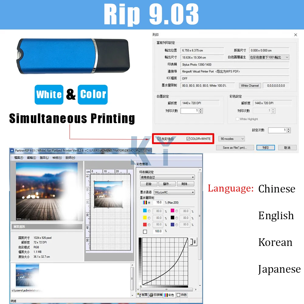 UV DTG DTF Printer RIP Software 9.03 Version With Lock Key Dongle For Epson L805 L800 R1390 L1800 DTF DTG UV Printer Software