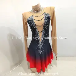 Ice Figure Skating Dress Girls' Women Red Patchwork Mesh Spandex Rhythmic Gymnastics Dancewear Handmade Competition BD1128