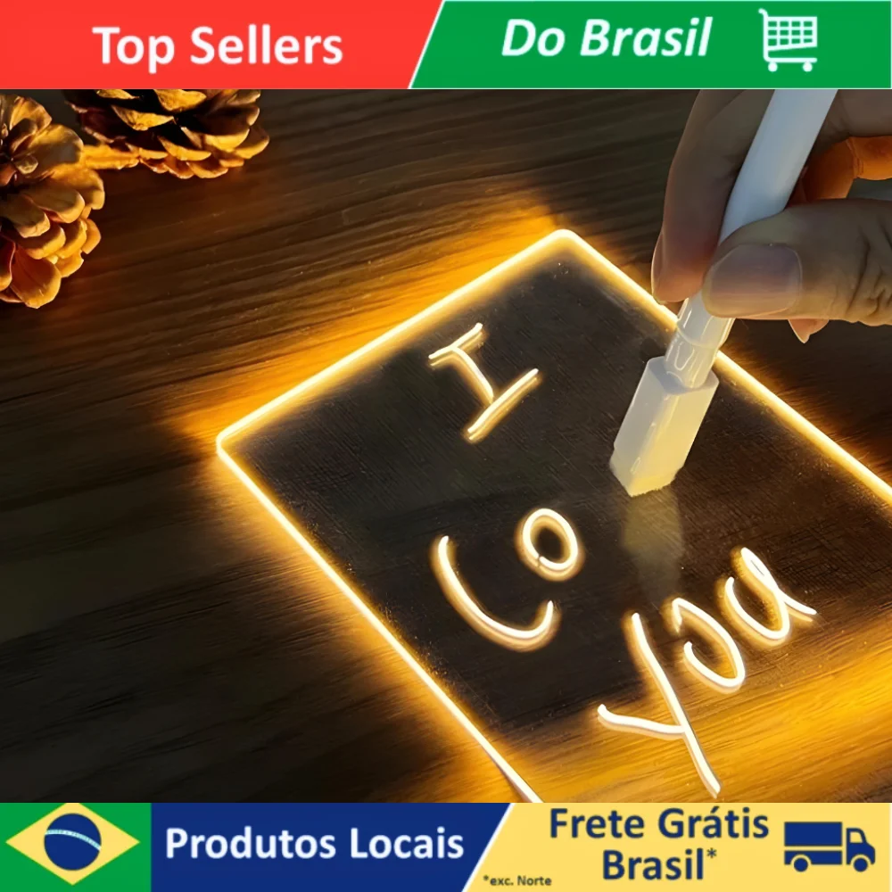 Luminária Lousa De Mesa 3D Com Led E Caneta Para Escrever Retangular ou Redonda