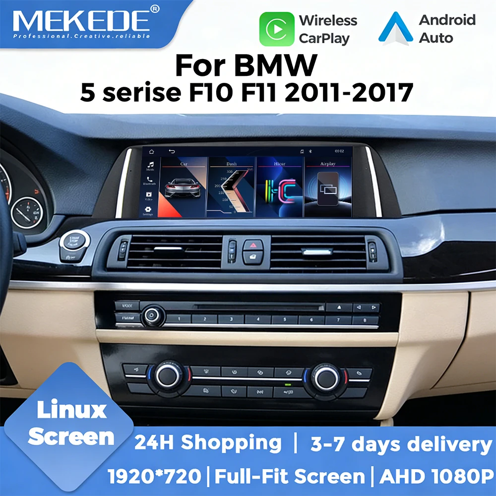 MEKEDE 10.25 Inch Linux System Car Radio For BMW 5 Series F10 F11 2012-2017 WIFI BT Wireless CarPlay Android Auto GPS Navigation QLED Touch Screen Autoradio Support Steering Wheel Control SWC Mirror