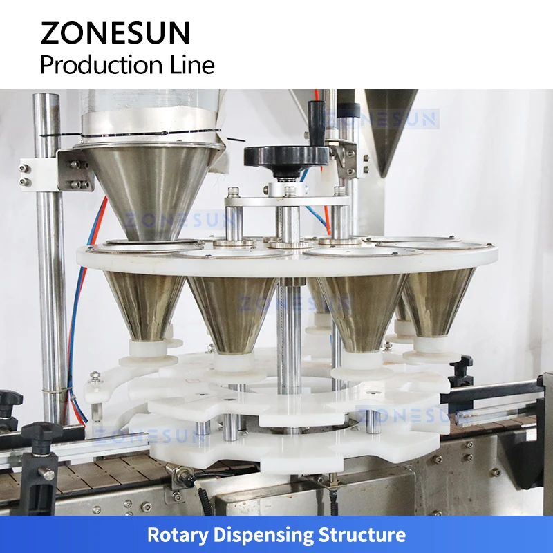 ZONESUN ZS-FAL180G7 التلقائي مسحوق التوابل خط إنتاج القهوة زجاجة ملء السد وضع العلامات وزنها المعدات