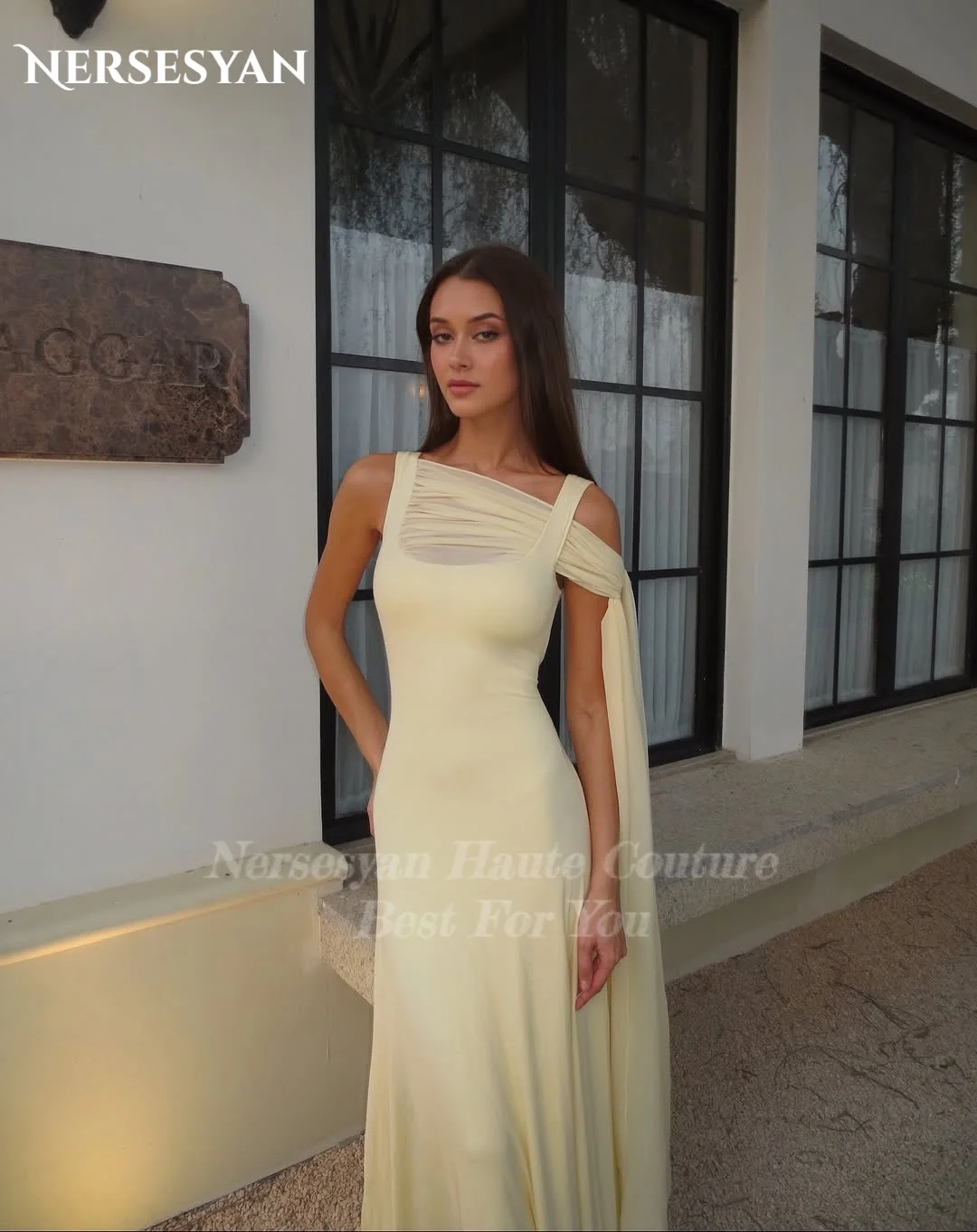 فساتين سهرة أنيقة بحورية البحر من Nersesyan Lemon بياقة مربعة من الساتان فستان رسمي بشريط Bodycon للنساء رداء حفلات مخصص #4