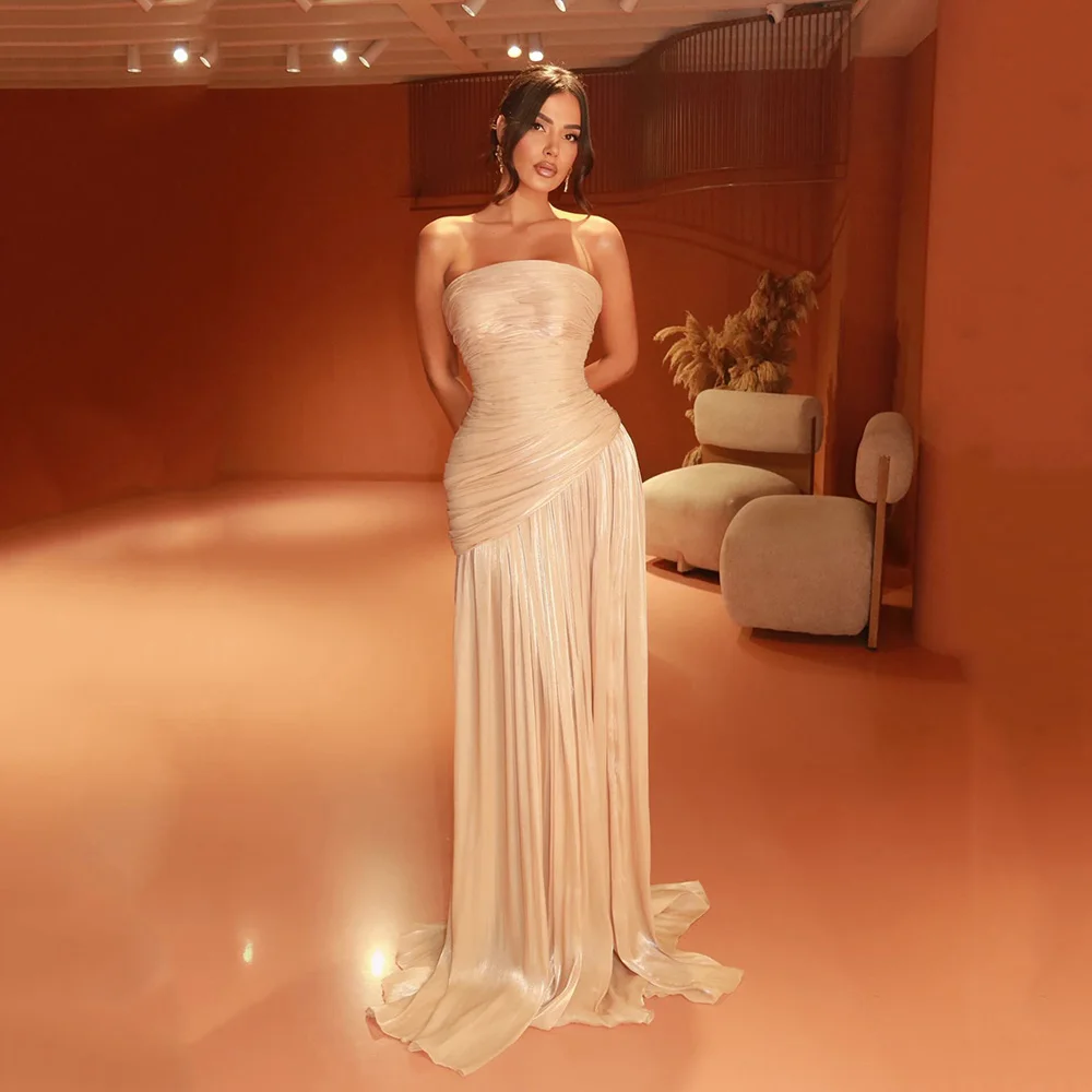 

Msikoods Champagne Strapless Prom Dresses Memraid Party Dress Women Elegant Formal Evening Gown Wedding Guest Dress Customized