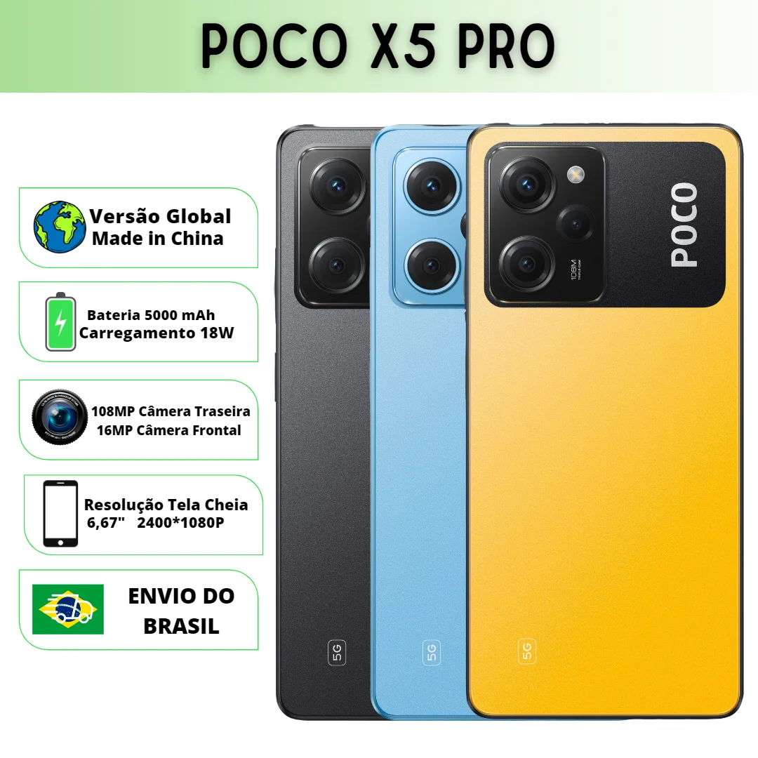 Xiaomi Poco X5 PRO 5G Versão Global | Smartphone 5G , ROM Global , Câmera 108MP , Carregador 67W