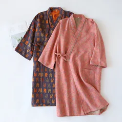 Women's Printed 100%Cotton Loose Fitting Bathrobe Japanese Style Kimono with Belt Bathrobe Sweat Steaming Pajamas Robes Women