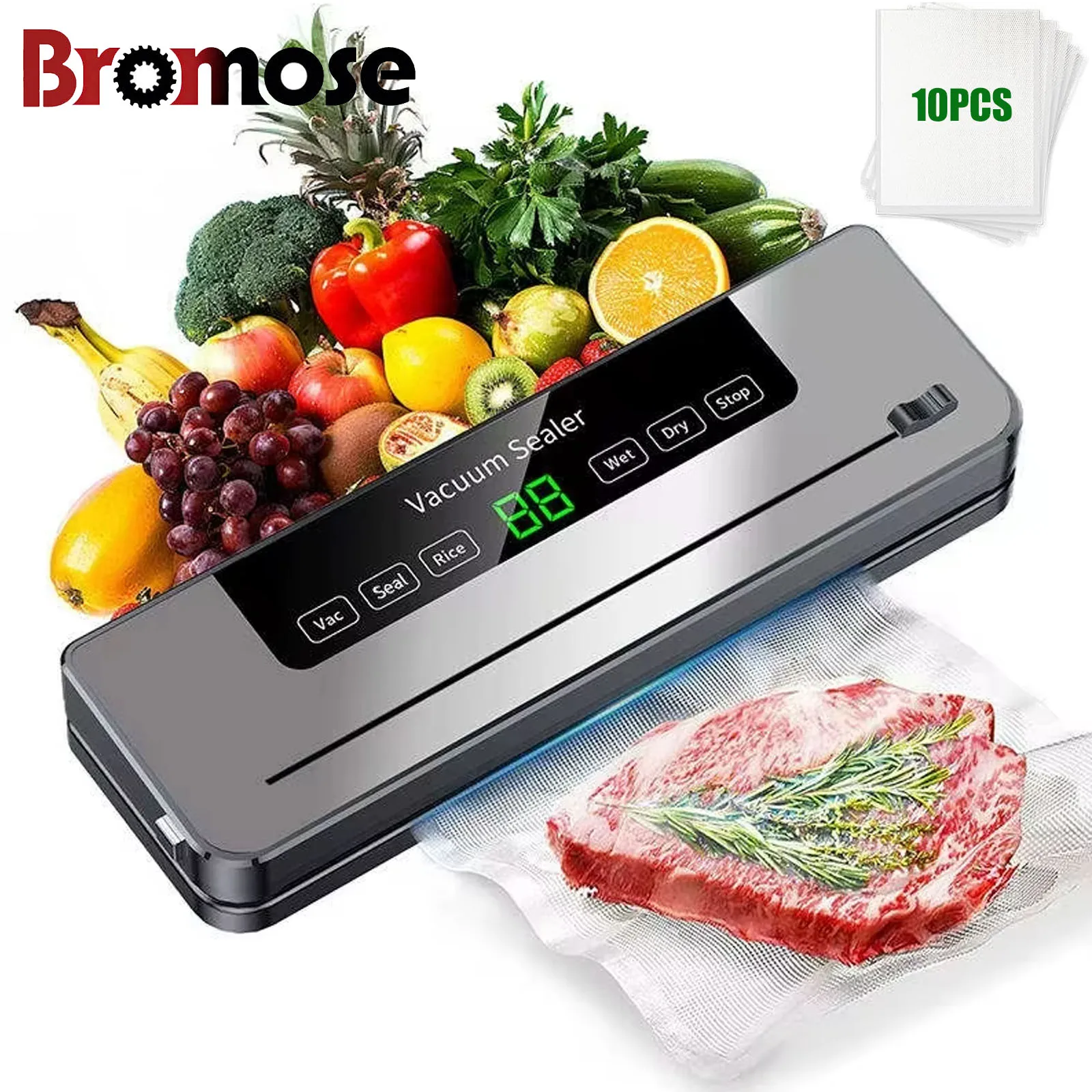 Elektrischer Vakuumierer Lebensmittelaufbewahrung Versiegelung Touch-Taste Trocken/Nass Eingebauter Schneider Küchen-Lebensmittelversiegelung Vakuumverpackungsmaschine