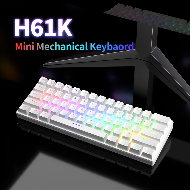 ZIFRIEND-Mini Teclado Mecânico, Preto, Vermelho, Azul, Interruptor Marrom, 3 Pins, Hot Swappable, USB, Tipo-C, RGB, 61 Chaves, H61K