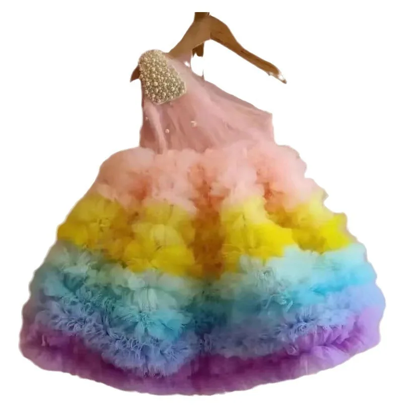 Mvozein Flower Girl Dresses Rainbow-colored Puffy  Party Dress Cute Baby Girl Dress Princess Dress Child Kid Birthday Dresses