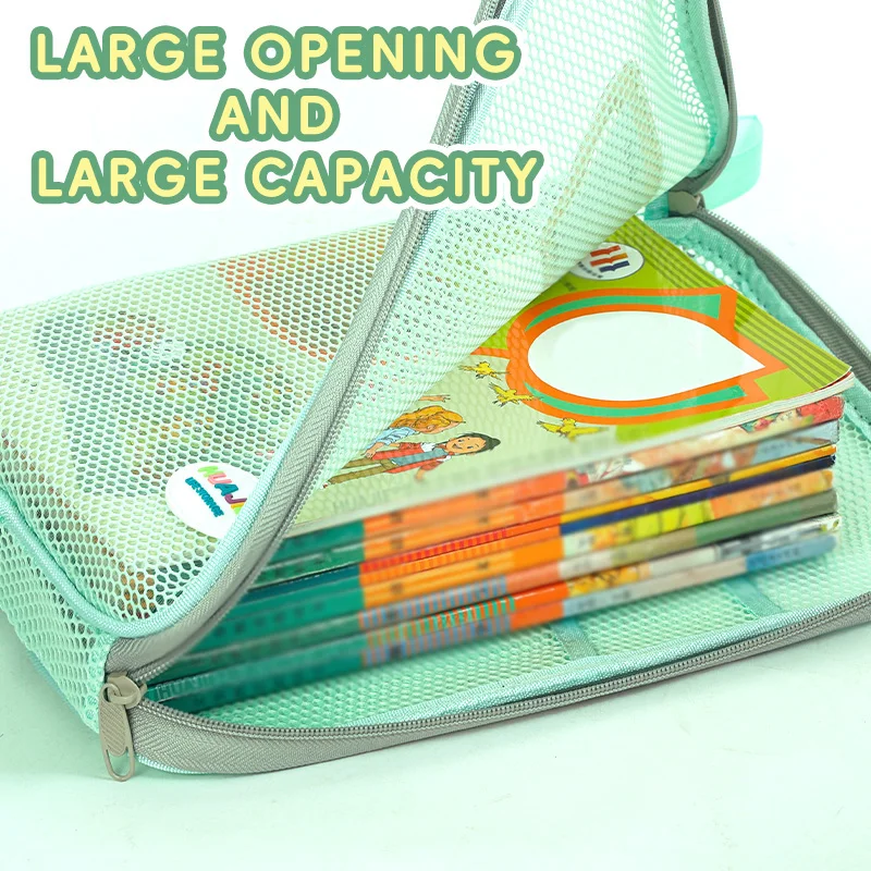 HUAJIE L-Shaped Large Opening Mesh File Bag, Multi-Layer Zipper, Transparent Exam Paper Folder, Portable Storage for Students