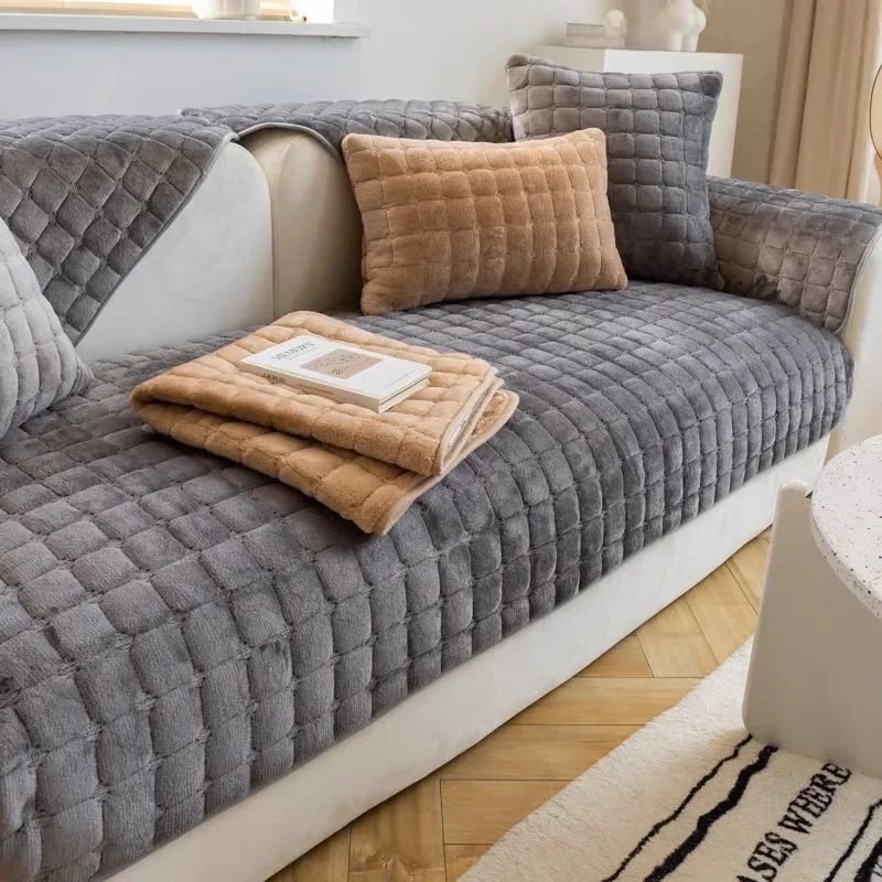 Aksamitna poduszka na sofę zagęszczony ciepło antypoślizgowy pokrowiec na sofę cztery pory roku uniwersalna Sofa do salonu ręcznik all-inclusive — 2
