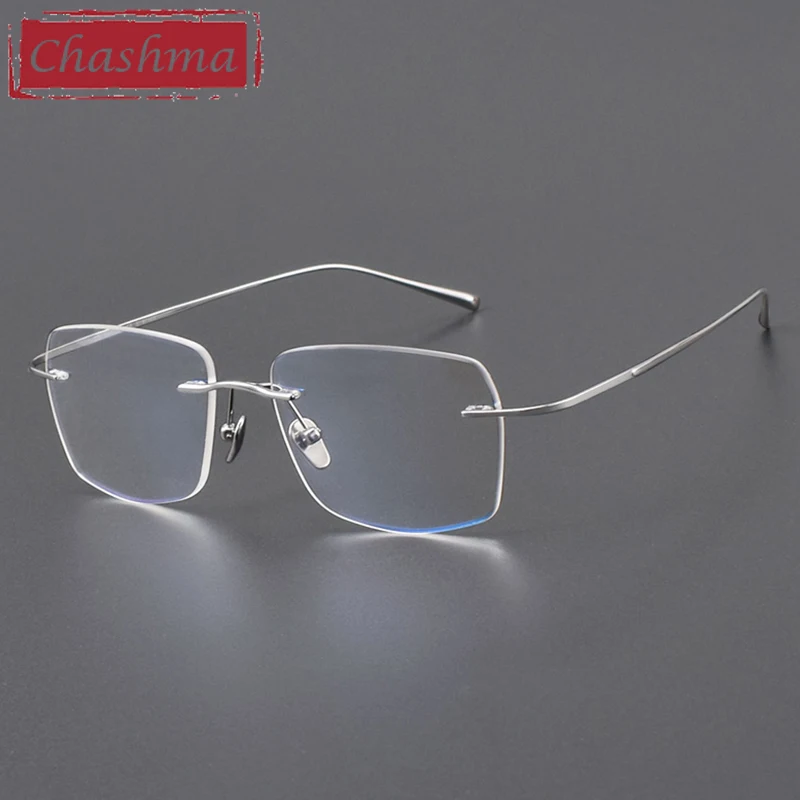 

Chashma Prescription Glasses Men Pure Titanium Rimless Eyeglasses Frames Ultra Light Flexible Optical Recipe Eyewear for Women