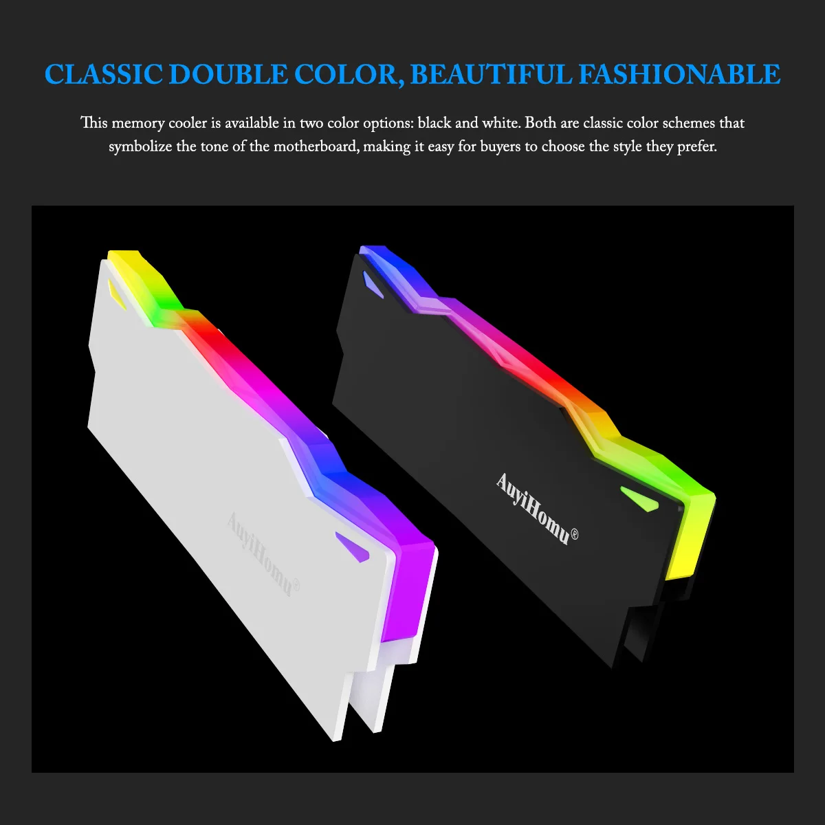 AuyiHomu RGB Heatsink, 5V 3Pin ARGB Sync Memory Cooler, High Efficiency Heat Dissipation DDR4 DDR5 RAM Heatsink for PC Gaming view 4
