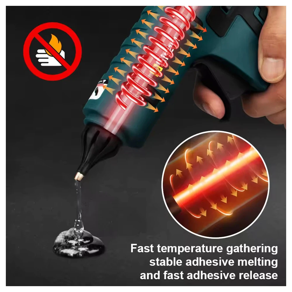 100W Cordless Hot Glue Gun 18-24V Battery Powered, Fast Heating 2-3min, Smart Temperature Control 230-250℃ for 11mm Sticks, DIY Craft/Home Repair