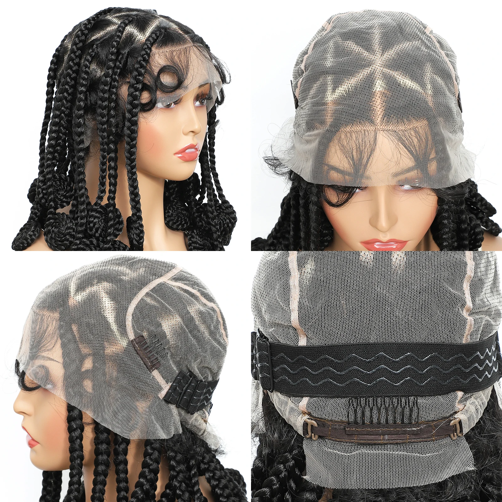 12 Polegada perucas trançadas sintéticas transparentes perucas de cabelo cheio do laço bantu caixa sem nós tranças com cabelo do bebê para preto