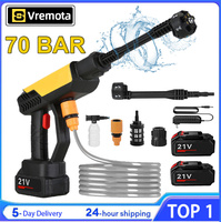 Vremota 70Bar Cordless Electric High Pressure Wash 6 IN 1 Car Wash Water Gun clean Garden Irrigation Tool With 2PCS 21V Battery