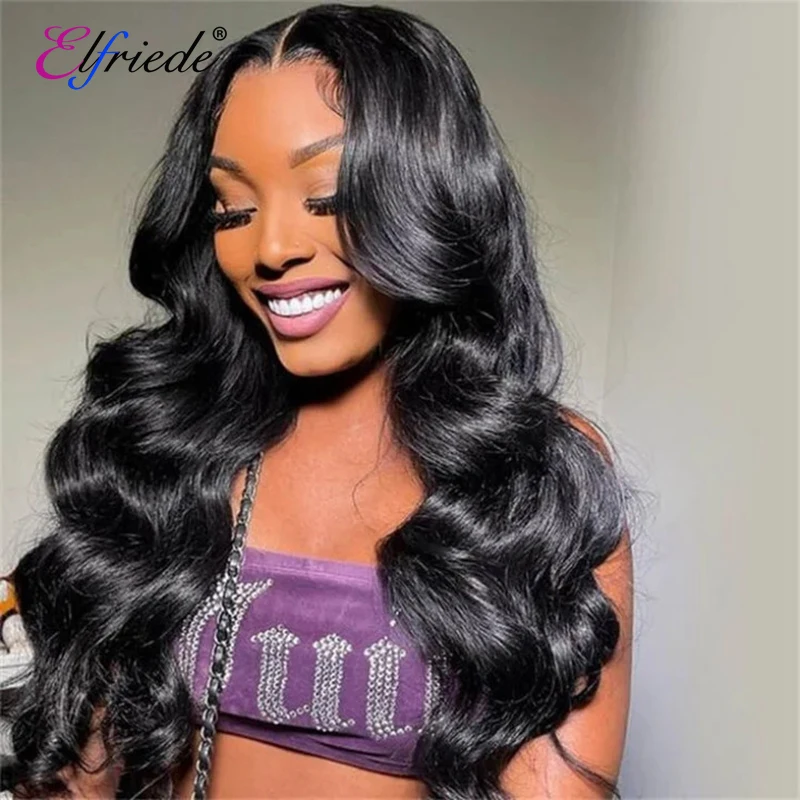 Elfriede Body Wave HD Lace Wigs Transparent 4X4 Lace Closure 13X6 Lace Frontal Natural Black Remy Human Hair Wigs for Women