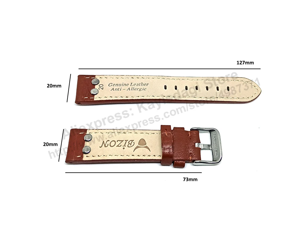 Fits/For TW Steel Canteen TW1000-1 - 20mm Brown Rivet Genuine Leather Replacement Watch Band Strap