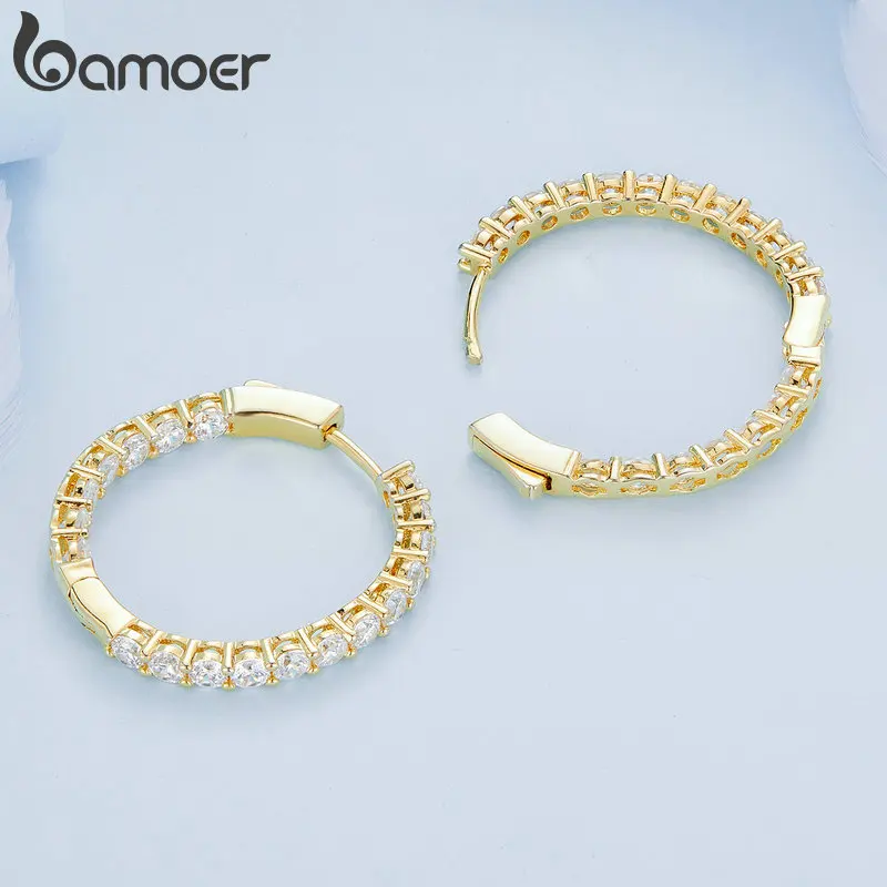 Bamoer Simple Flower Series Hoop Earrings Fashion Piercing Ear Buckles for Women Fine Wedding Jewelry Gifts