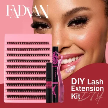 Fadvan 60P/80P DIY Eyelash Extension Kit Individual Lashes Cluster D Curl Mix Lash Clusters with Bond and Seal Lash Extensions