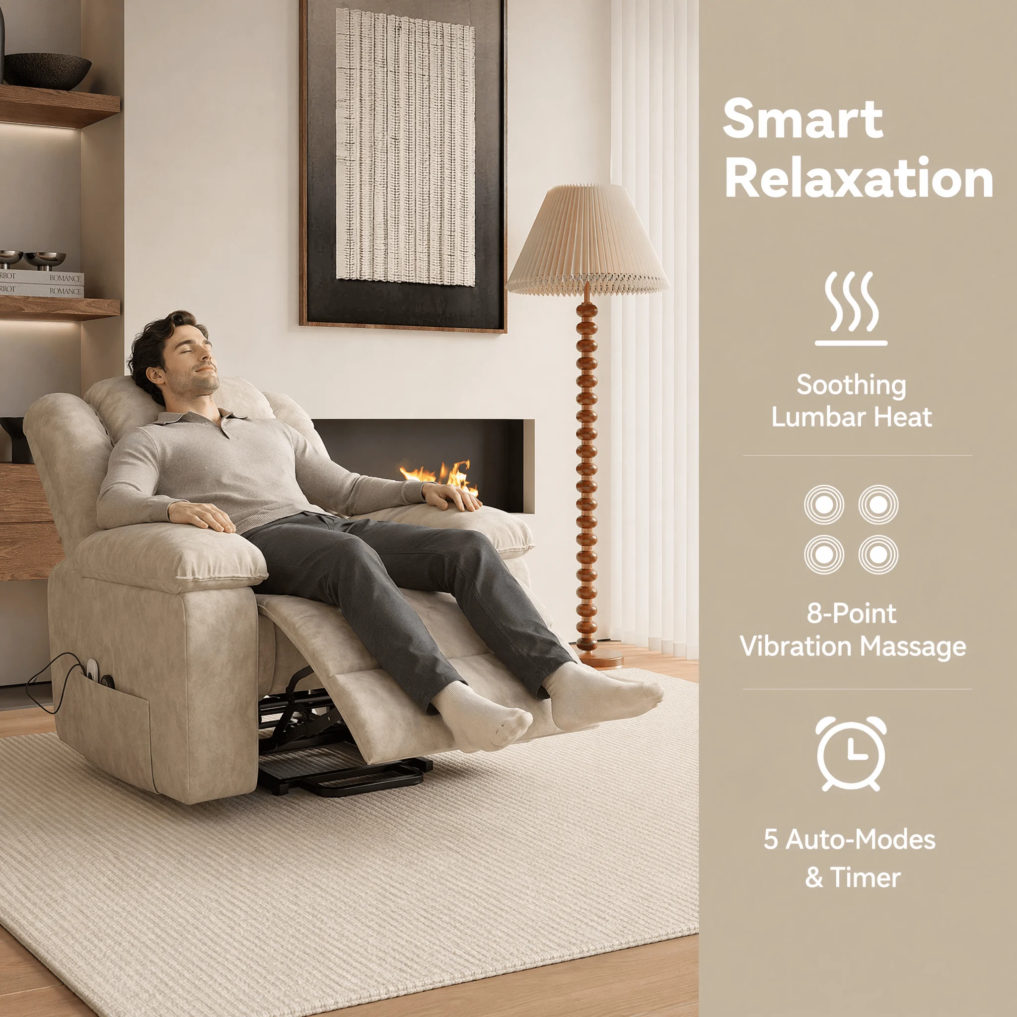 Fauteuil de massage, chauffant, électrique, siège de massage avec fonction massage, 8 points de chauffage, 2 points sur la taille, tissu technologique, fauteuil TV pour le salon