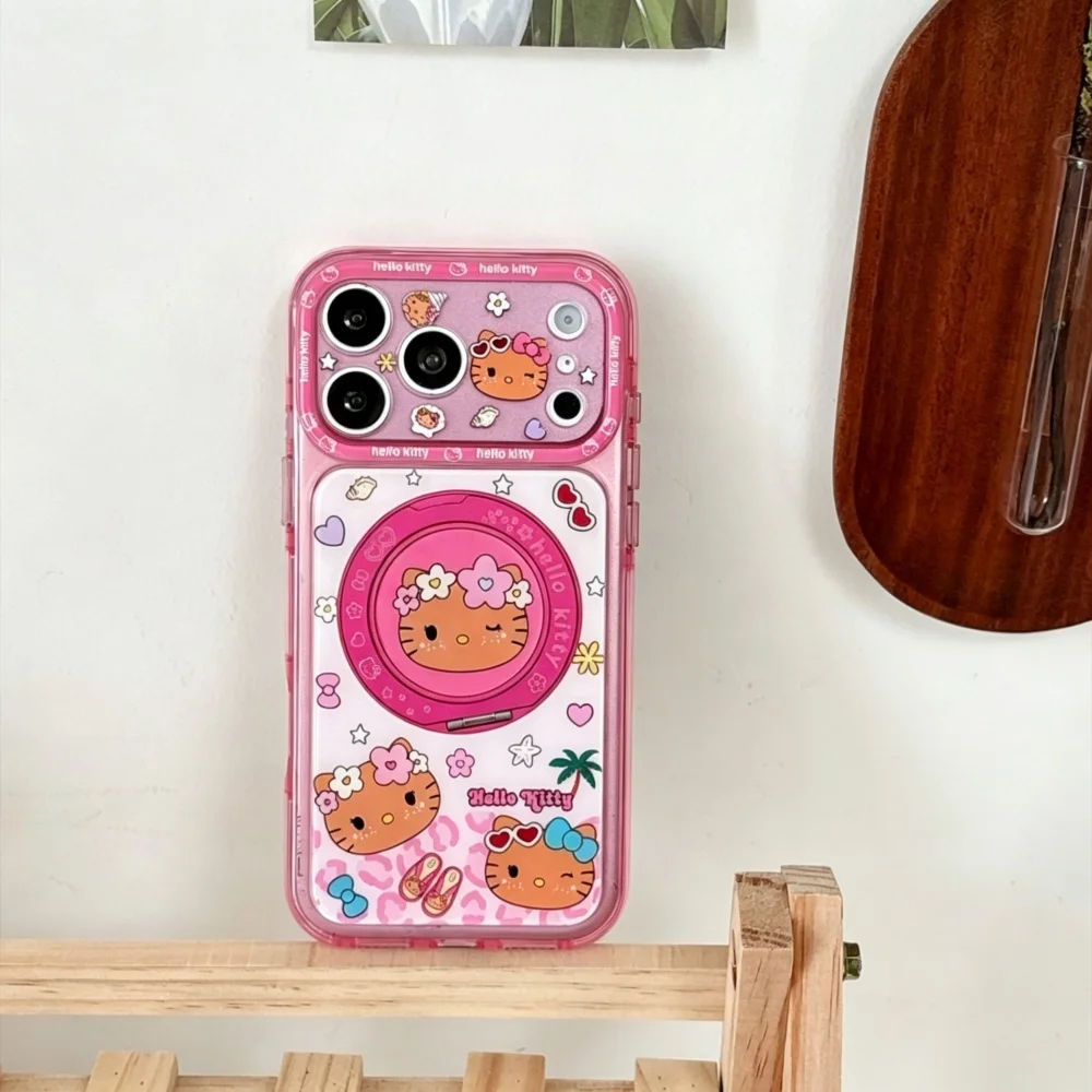 New Cute Summer Vacation Cartoon Cat Phone Case for iPhone 18 17 Pro 16 Max 15 16 17 18 Pro Max 16 Pro with MagSafe Stand Kawaii