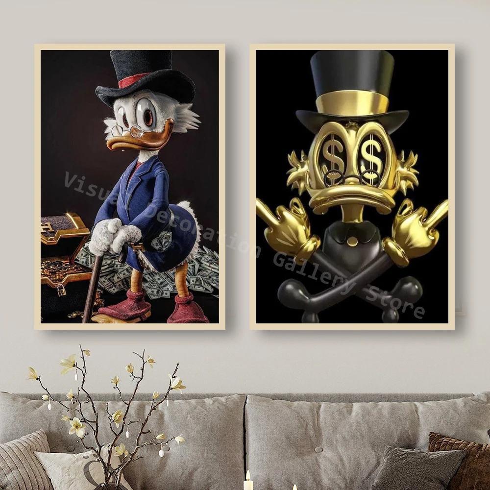 Современный постер на стену с изображением Золотой макдак и долларов, картина с изображением мультяшной утки, роскошные принты, картина для гостиной и украшения дома, подарки