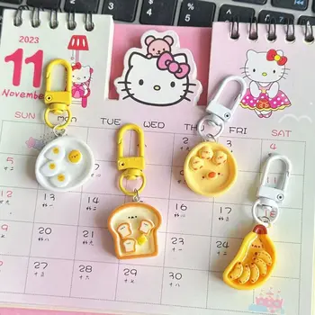 Bonito dos desenhos animados escalfado ovo banana torrada chaveiro criativo café da manhã comida chaveiro mochila decoração sacos pingente