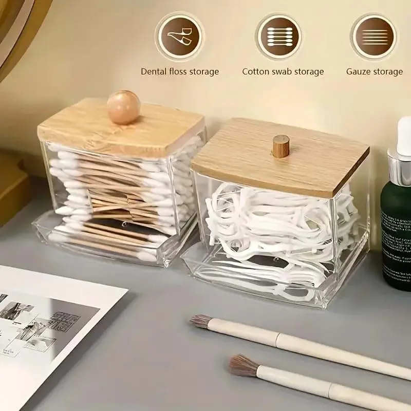 صندوق تخزين أعواد القطن، حامل وسادة قطن مع غطاء، حاوية تخزين الحمام، صندوق تخزين منظم