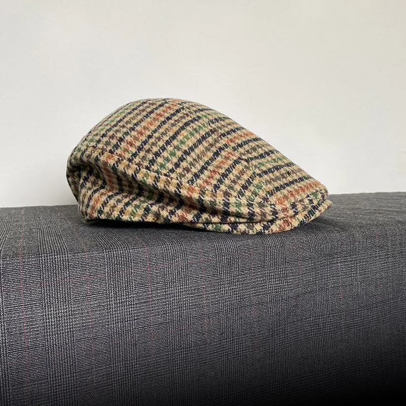 Classic Plaid Stripe Newsboy Cap for Men Women Winter Wool Flat Ivy Vintage Gatsbay Hat Irish Outdoor Cabbie Beret BJM94