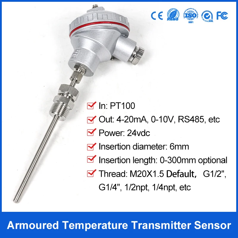 Factory 4-20mA Temperature Sensor PT1000 PT100 Temperature Transmitter Price