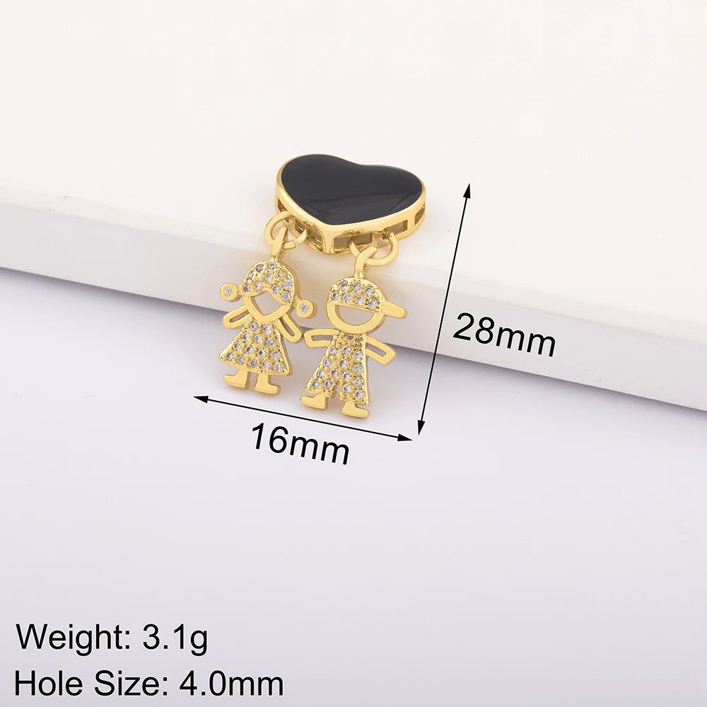 Fashion Son Daughter Heart Gold Color Cubic Zirconia Family Girl Boy Pendant Necklace Copper DIY Handmade Jewelry Mother Gift