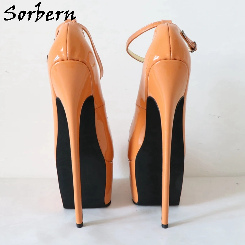 Sorbern Arancione 24Cm Décolleté da donna Tacchi alti Cinturini alla caviglia Punta a punta Scarpe con plateau visibili Tacchi a spillo Vera pelle