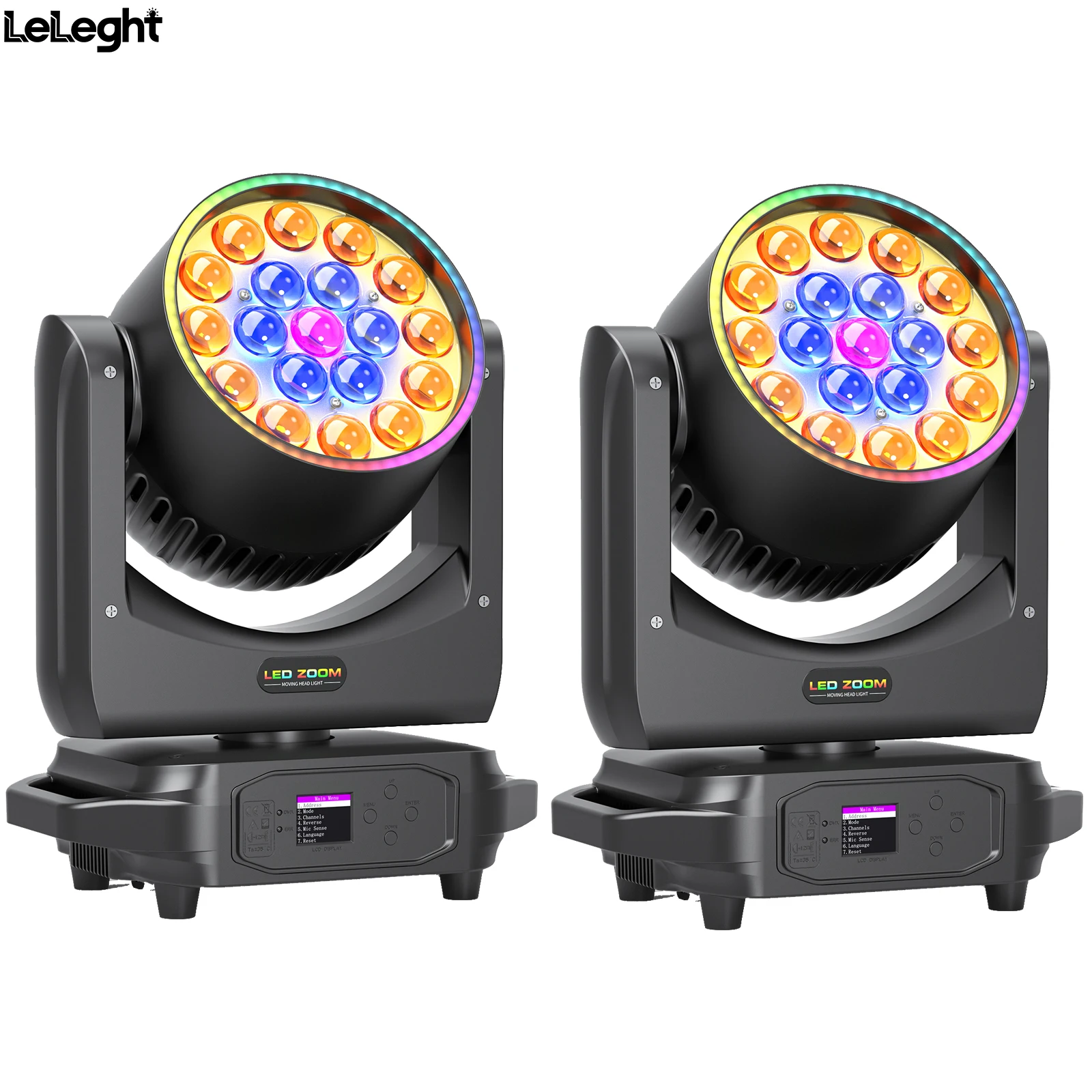 LeLeght 2Pcs 19x20w Moving Head Led RGBW 16/24 Channel 4 in 1 stage Lights For DJ Light Christmas Bar Disco Party Halloween Deco