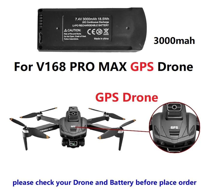 

4PCS Original V168 GPS Battery 7.4V 3000mAh For V168Pro Max Drone 7.4V 3000mAh Battery For V168 RC Quadcopter Accessories Part