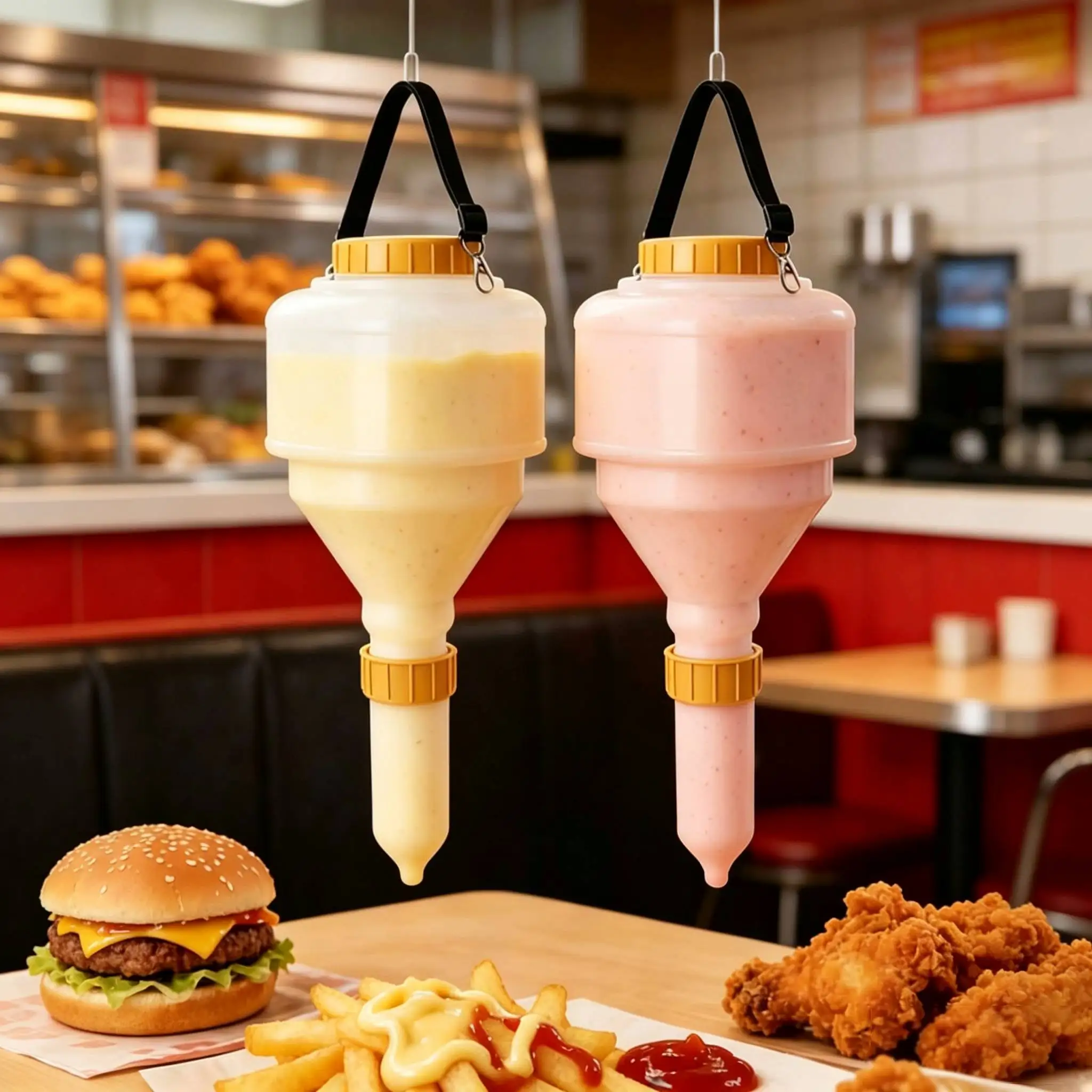 3.5L Sauce Bottle Squeeze Bottle Hanging Sauce Dispenser Large Diameter Sauce Squeeze Bottle Hanging Sauce Dispenser