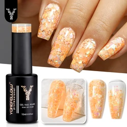 YOKEFELLOW 10ml Glitter Gel Nail Polish Y2K Orange Sparkly Shiny Glitter Sequins Soak Off UV Gel Varnish Colorful DIY Nail Art