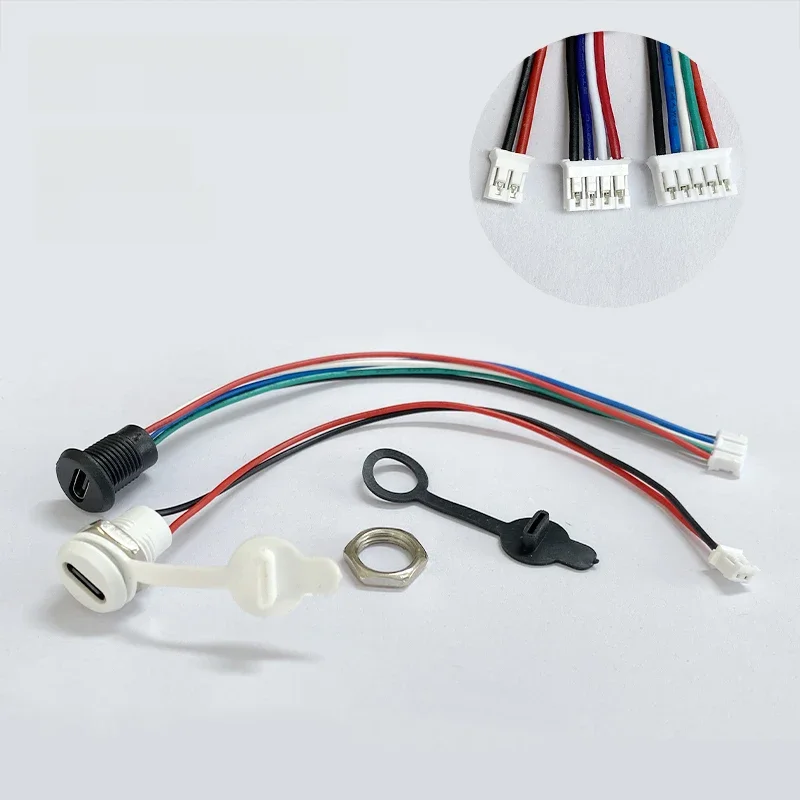 Connecteur USB TYPE-C 2/4 broches avec fil de 15cm, siège femelle étanche avec plaque de verrouillage d'écrou de Terminal PH2.0