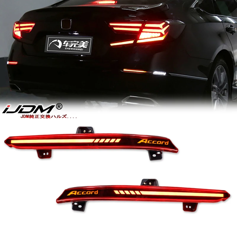 

2 шт. полностью светодиодные отражатели бампера для Honda Accord Sedan 2018-2022 гг., функция заднего/тормоза, указатели поворота и задние противотуманные фары