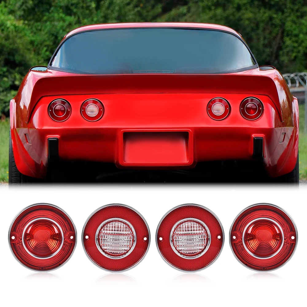 

4Pcs Tail Lights and Backup Lights Set Fit for 1975-1979 Chevrolet Corvette C3 Red Lens Rear Light High-Quality Durable