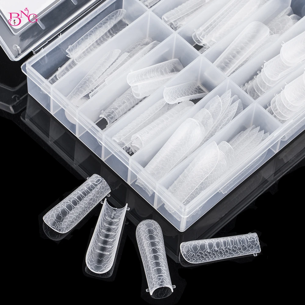 120Pcs Stiletto Snake Pattern Dual Nail Forms Mould Transparent Animal Print Full Cover Nail Tips for Nail Art Extension Tools