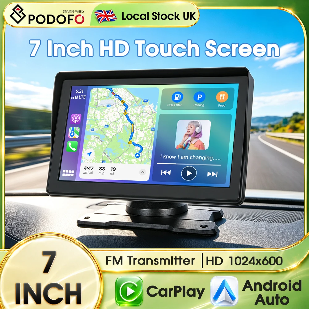PODOFO 7 Inch HD MP5 Player Wireless CarPlay FM Radio Camera