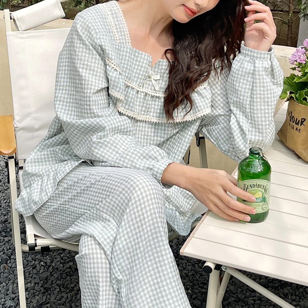 [Sent to Korea] Dal Kong Sweet Post Women's Pajamas Spring and Autumn Long-sleeved two-piece pajama set set homewear cotton 100%