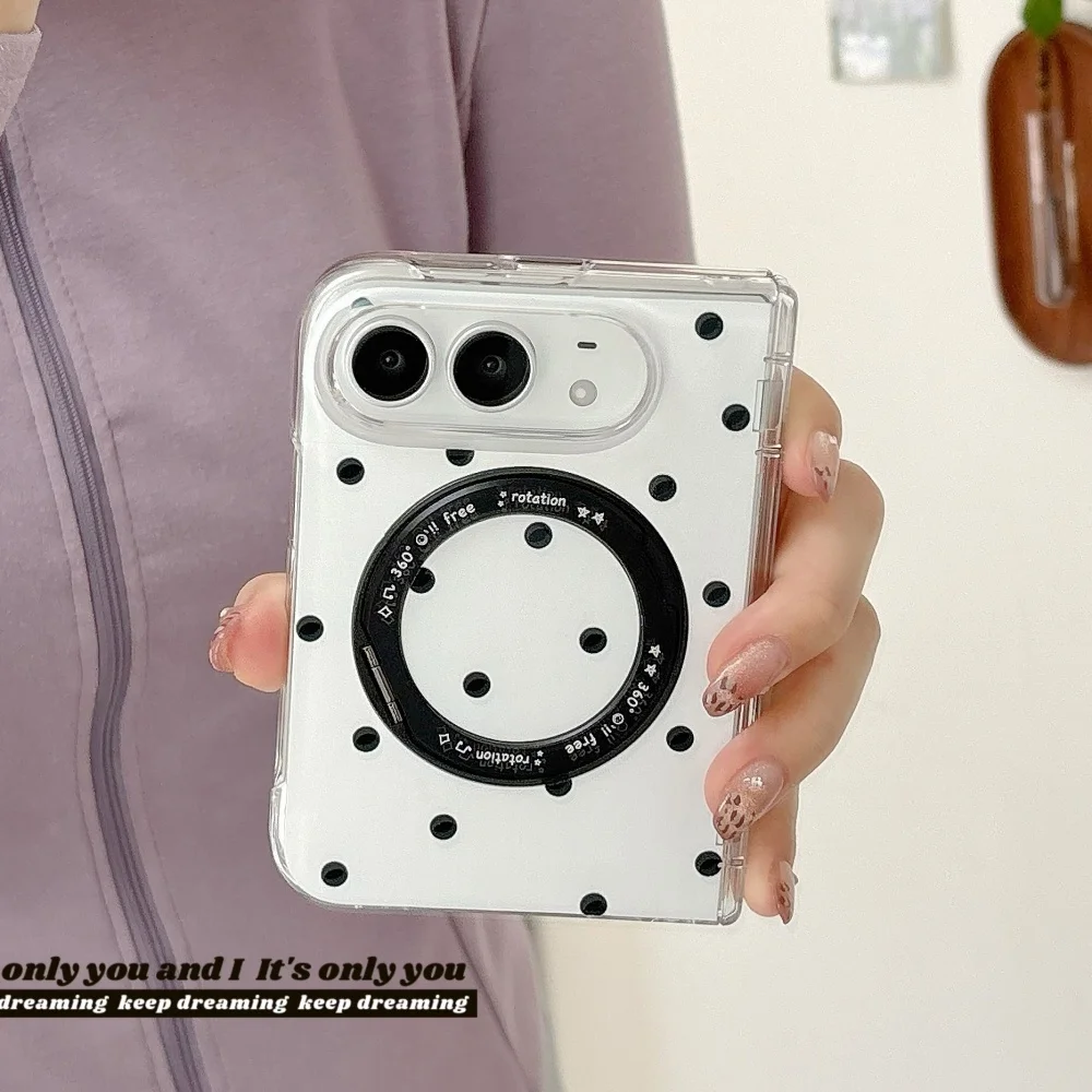 New Korean Ins Dot Magnetic Phone Case for iPhone Duo Cover Simple Folding Anti-Fall Protective Cases with MagSafe Stand Fashion